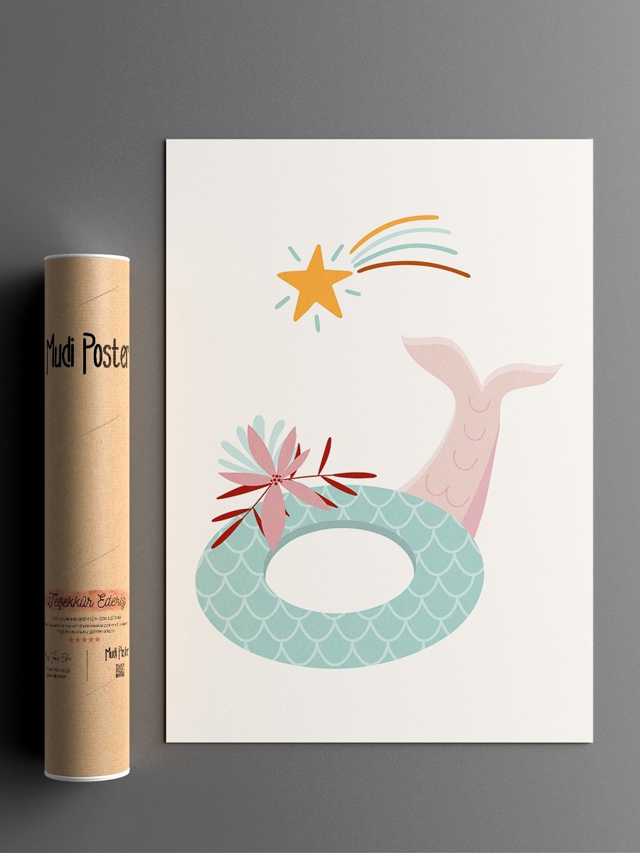 Deniz Kızı Çocuk Odası Duvar Poster, Bebek Odası, Dekoratif Poster Çerçevesiz