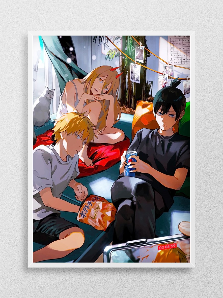 Denji Power Aki Team Anime Poster Çerçevesiz Yüksek Kalite Anime Duvar Poster