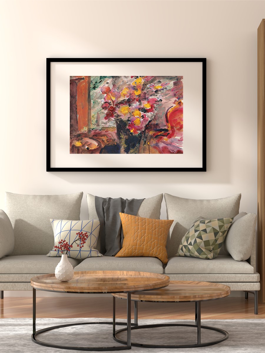 Flower Vase on a Table Tablo Sanatsal Ünlü Ressam Poster Çerçevesiz Yüksek Kalite Poster