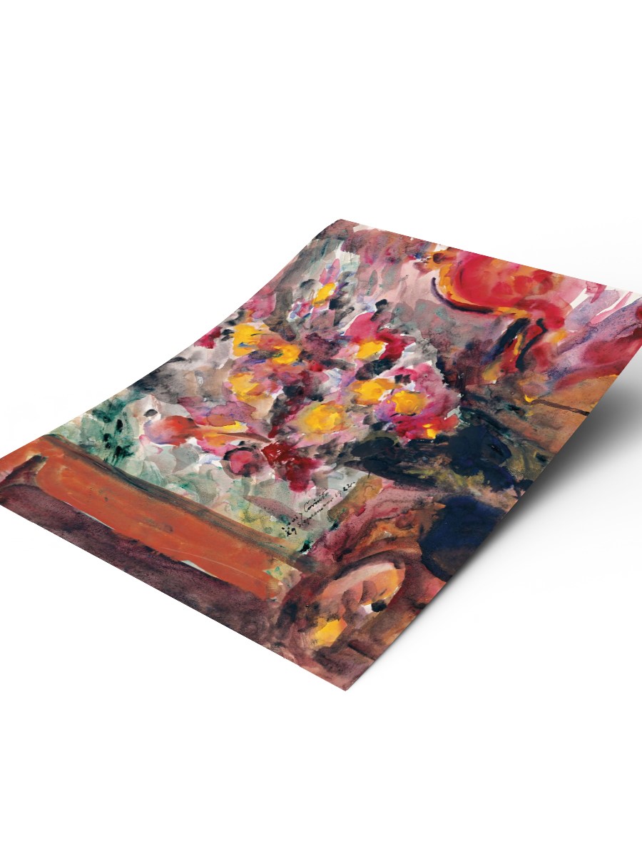 Flower Vase on a Table Tablo Sanatsal Ünlü Ressam Poster Çerçevesiz Yüksek Kalite Poster