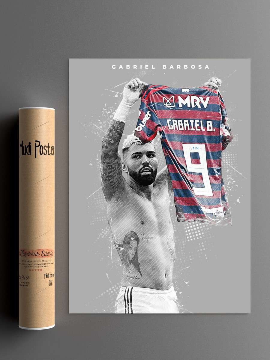 Gabriel Barbosa Futbol Poster Çerçevesiz Yüksek Kalite Futbolcu Duvar Poster