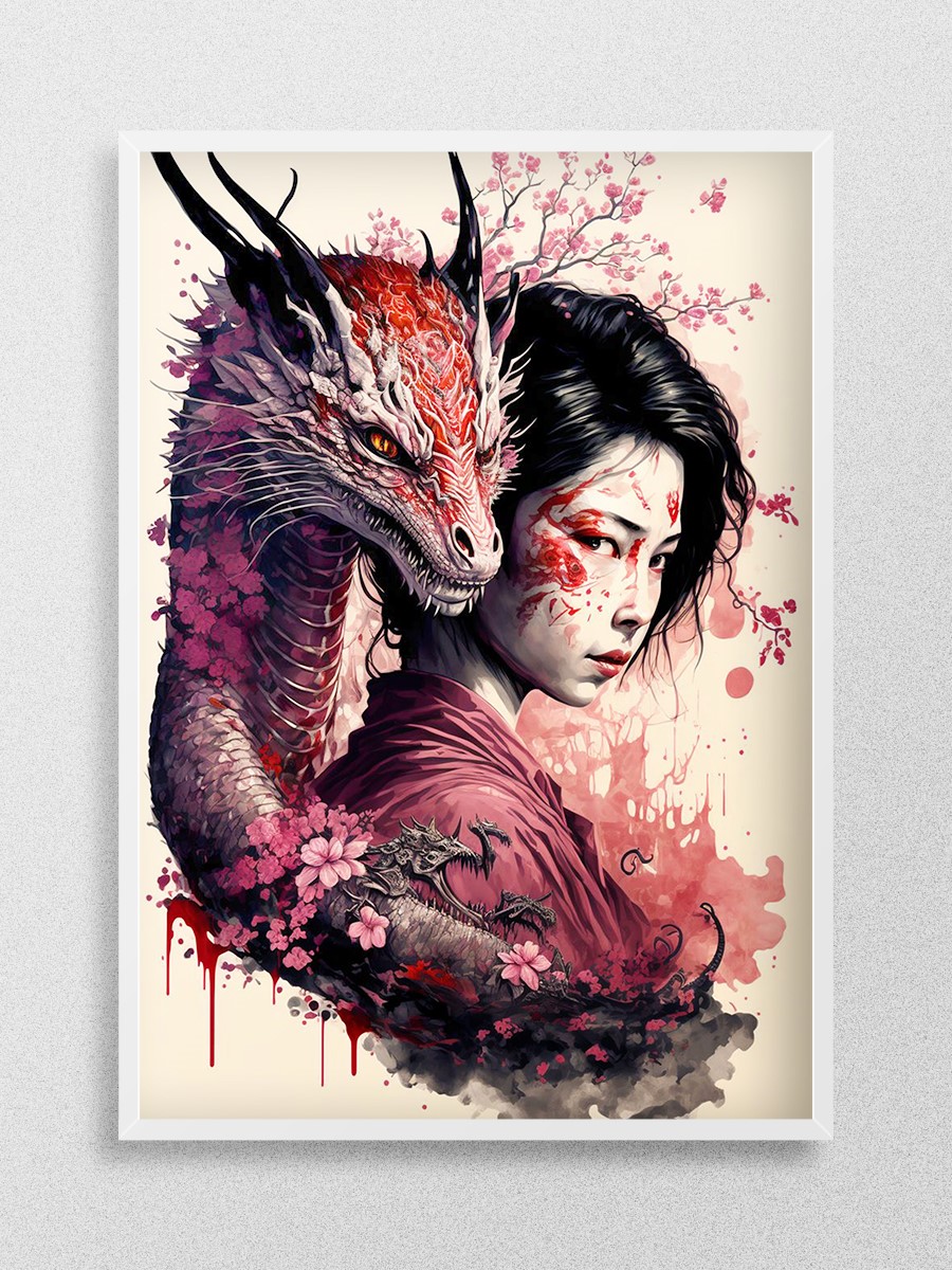 Geisha Dragon Anime Poster Çerçevesiz Yüksek Kalite Anime Duvar Poster