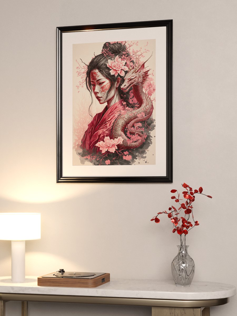 Geisha Dragon Anime Poster Çerçevesiz Yüksek Kalite Anime Duvar Poster