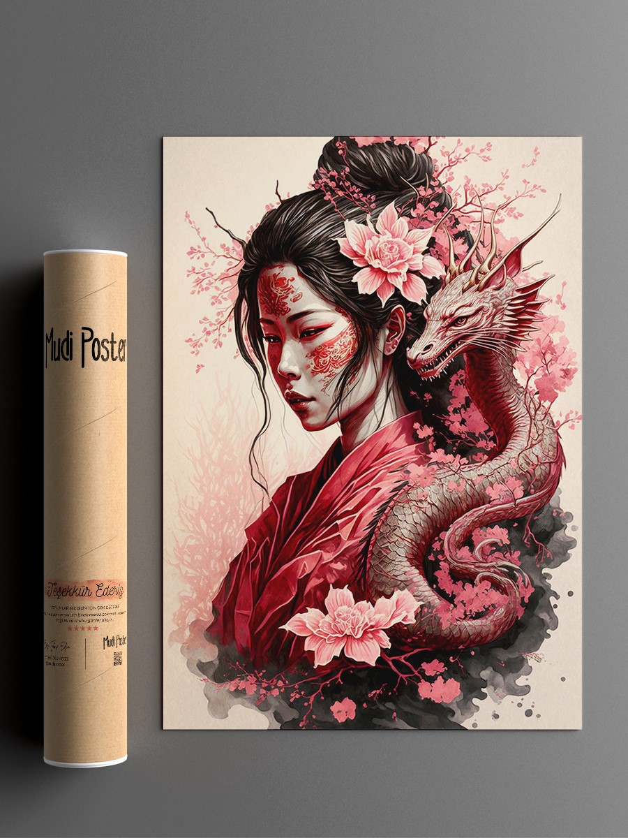 Geisha Dragon Anime Poster Çerçevesiz Yüksek Kalite Anime Duvar Poster