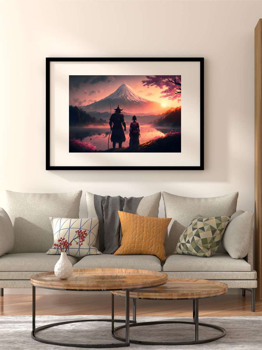 Geisha Samurai Mount Fuji Anime Poster Çerçevesiz Yüksek Kalite Anime Duvar Poster