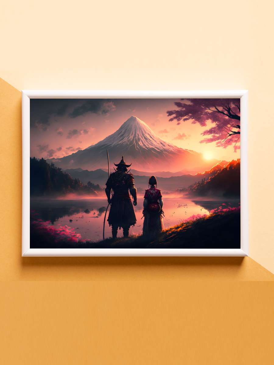 Geisha Samurai Mount Fuji Anime Poster Çerçevesiz Yüksek Kalite Anime Duvar Poster