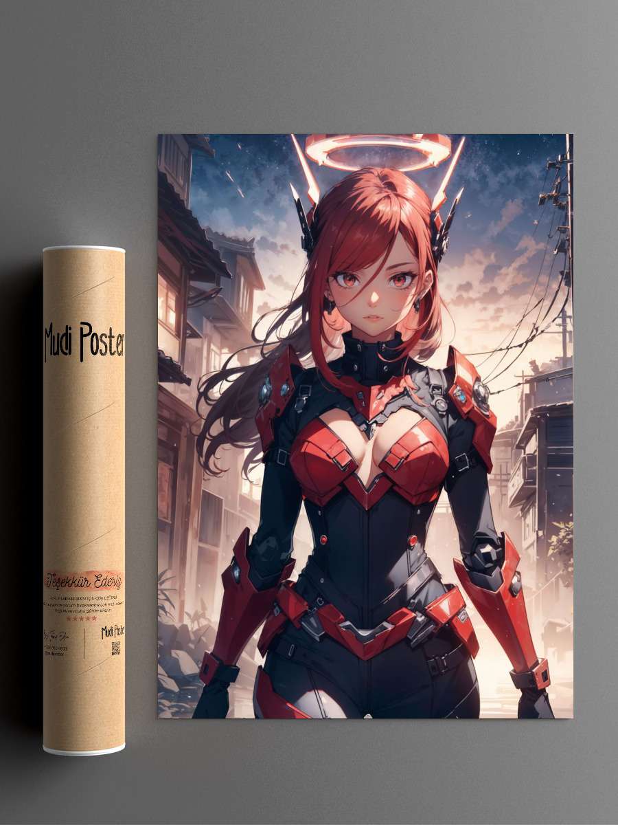 Girl in cyber armor Anime Poster Çerçevesiz Yüksek Kalite Anime Duvar Poster