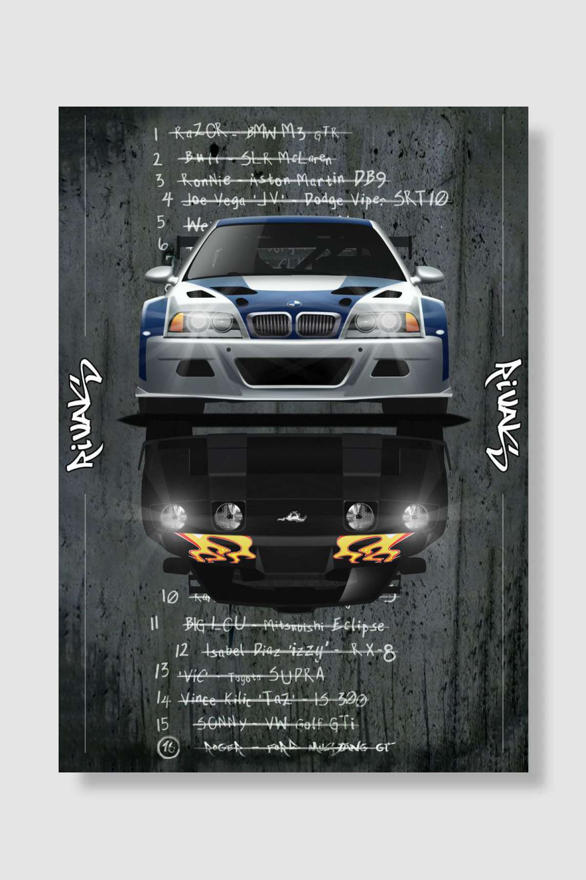 BMW M3 GTR VS RAZOR Oyun Poster Çerçevesiz Yüksek Kalite Oyun Afiş Duvar Poster