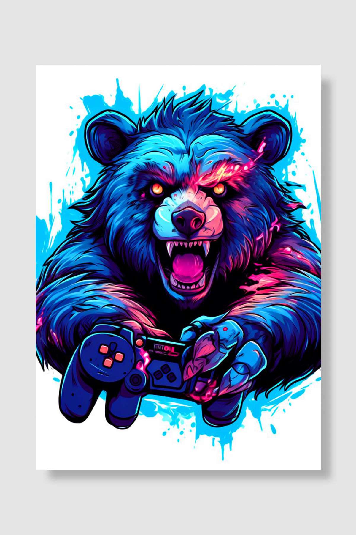 Funny bear playing game Oyun Poster Çerçevesiz Yüksek Kalite Oyun Afiş Duvar Poster