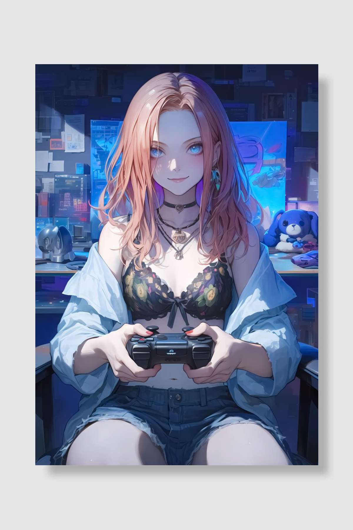 Gamer Girl Beachside Oyun Poster Çerçevesiz Yüksek Kalite Oyun Afiş Duvar Poster