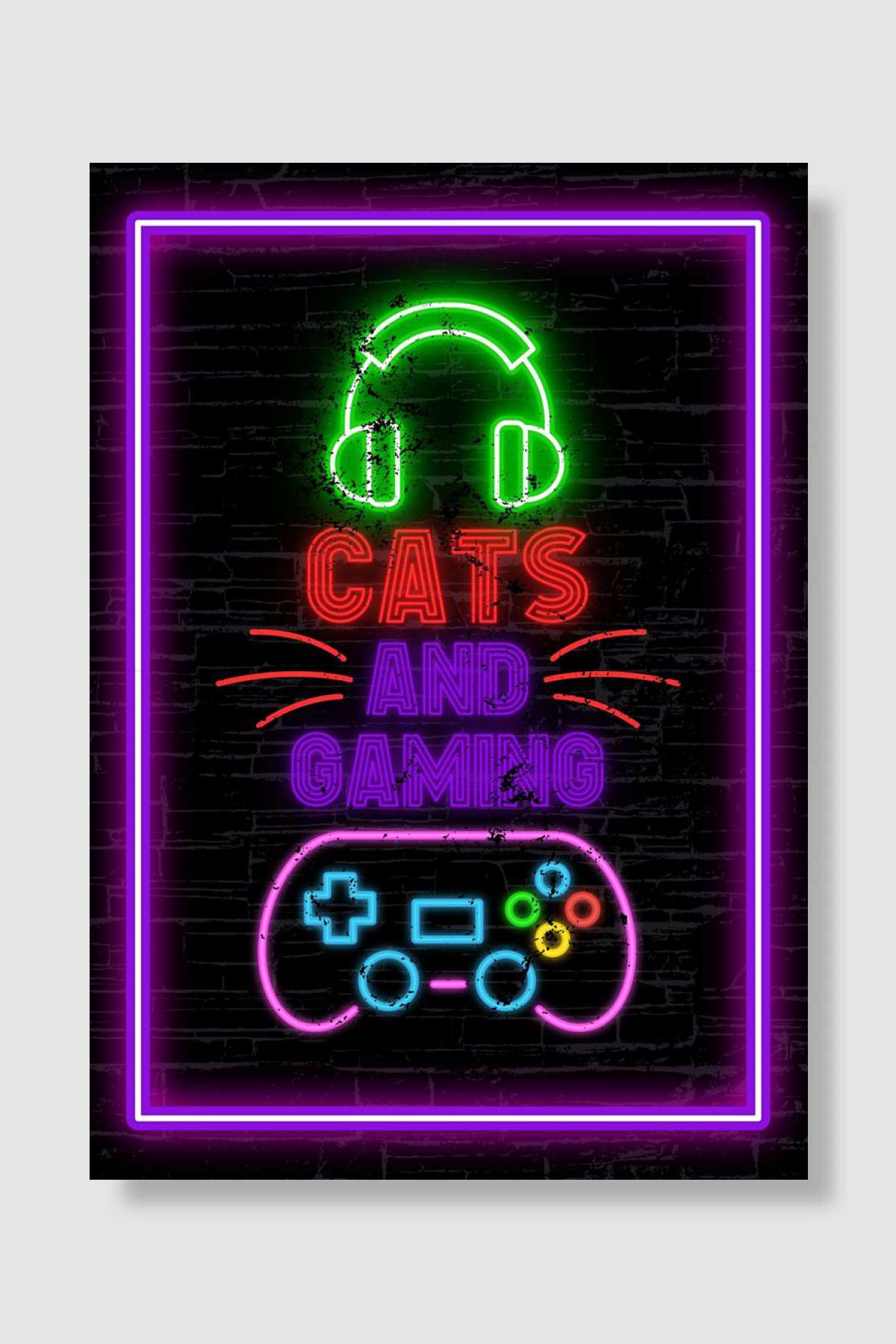 Cats and Gaming Neon Oyun Poster Çerçevesiz Yüksek Kalite Oyun Afiş Duvar Poster