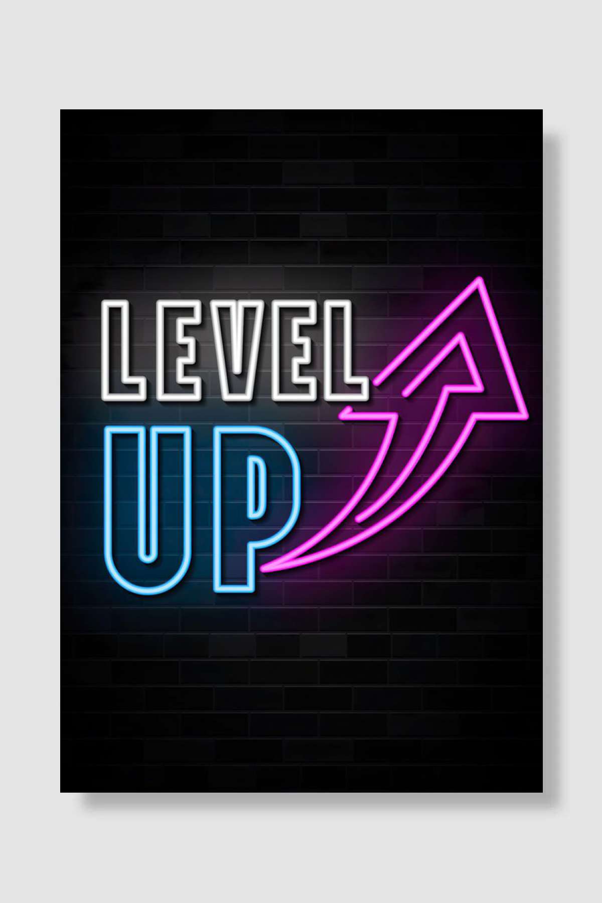 level up neon Oyun Poster Çerçevesiz Yüksek Kalite Oyun Afiş Duvar Poster