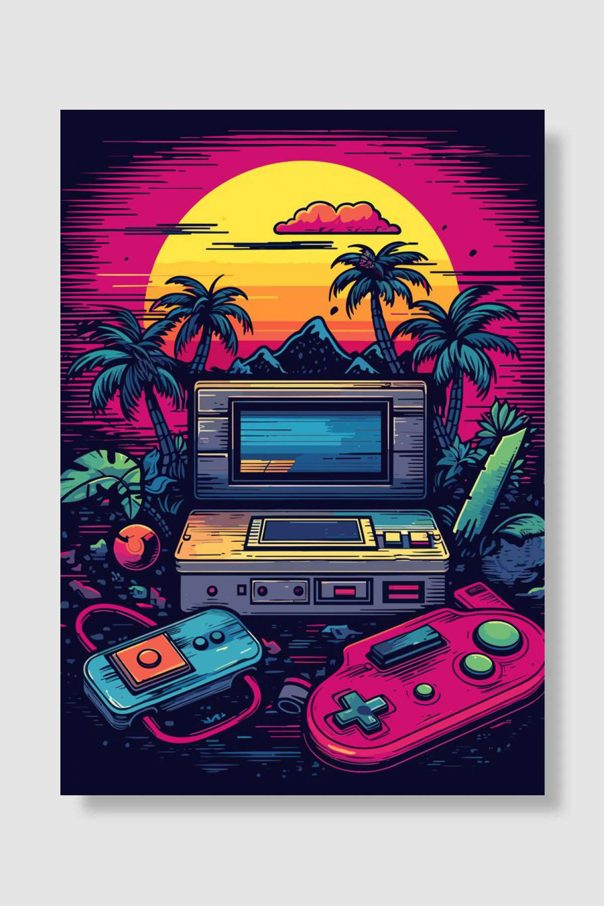 Gaming Controller Neon Oyun Poster Çerçevesiz Yüksek Kalite Oyun Afiş Duvar Poster