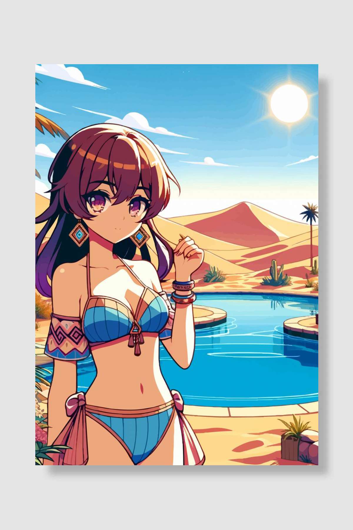 Sexy Anime Girl Sand Oasis Oyun Poster Çerçevesiz Yüksek Kalite Oyun Afiş Duvar Poster