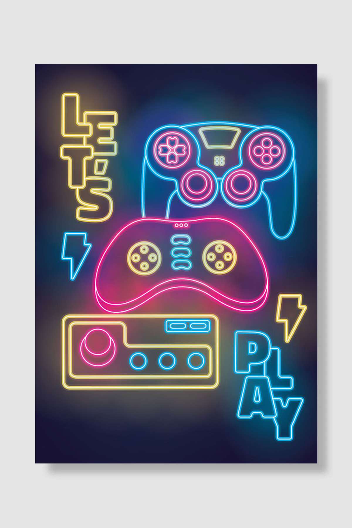 Retro Neon Lets Play Game Oyun Poster Çerçevesiz Yüksek Kalite Oyun Afiş Duvar Poster