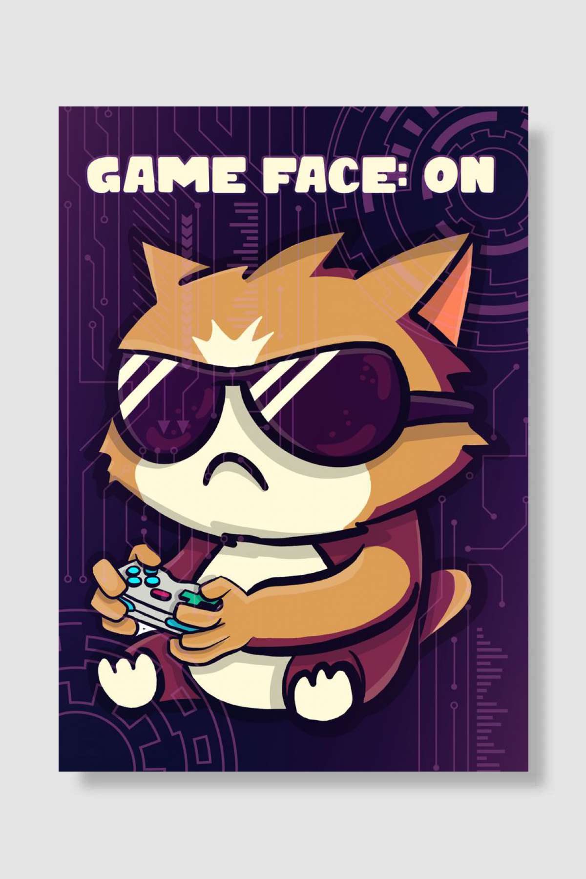 Cat Gamer with Controller Oyun Poster Çerçevesiz Yüksek Kalite Oyun Afiş Duvar Poster