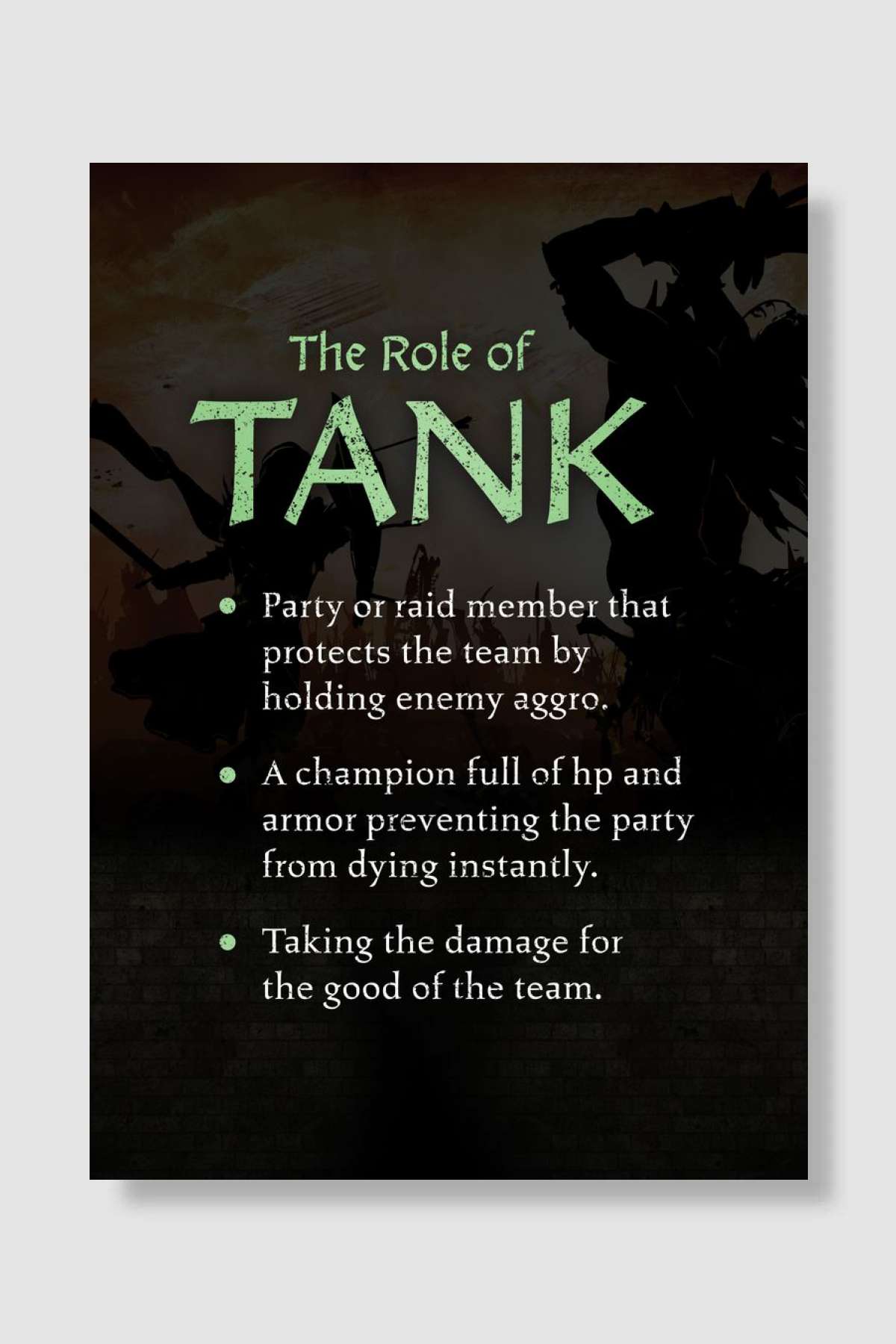 The Role Of Tank Gamer Oyun Poster Çerçevesiz Yüksek Kalite Oyun Afiş Duvar Poster