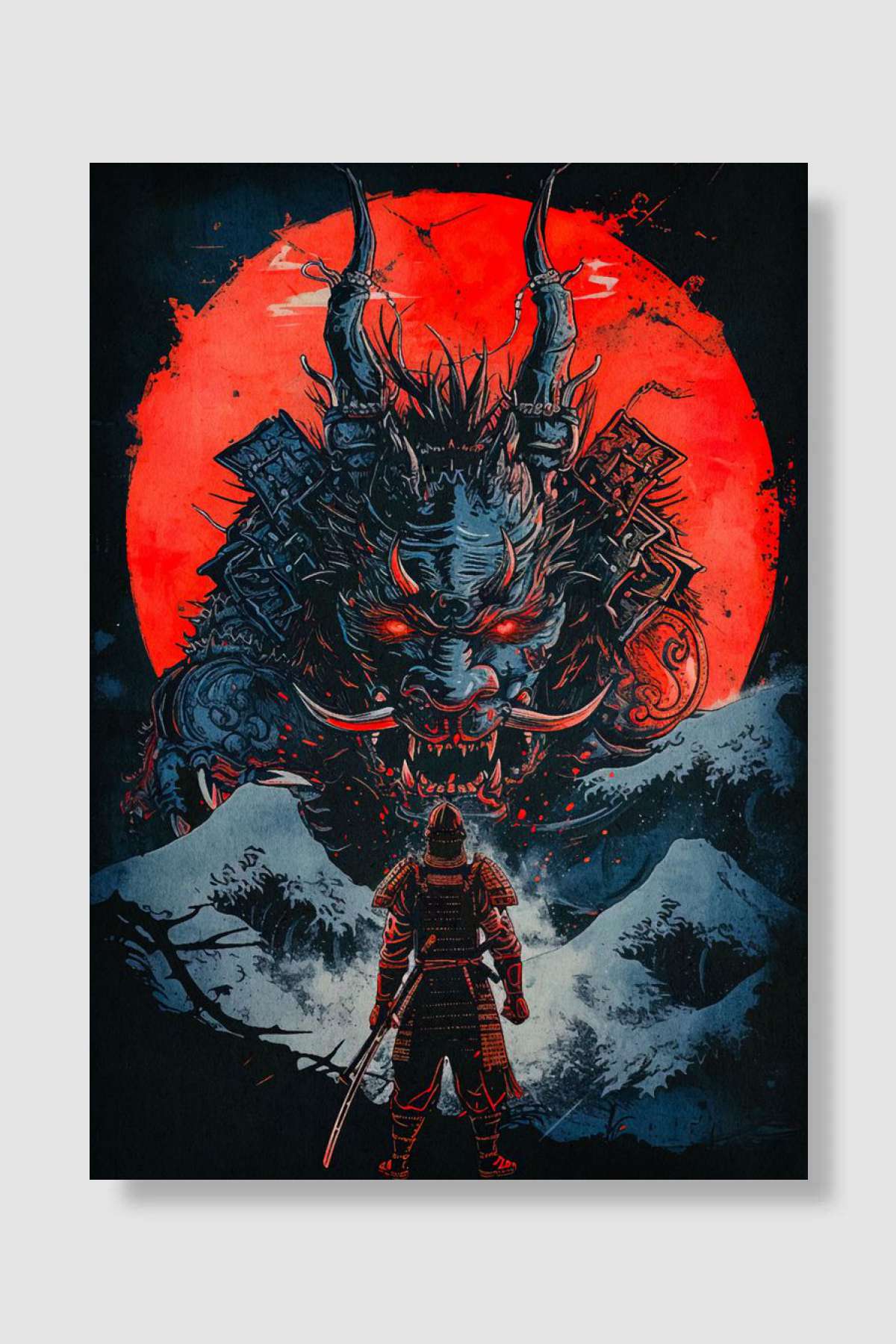 samurai moon red japanese Oyun Poster Çerçevesiz Yüksek Kalite Oyun Afiş Duvar Poster