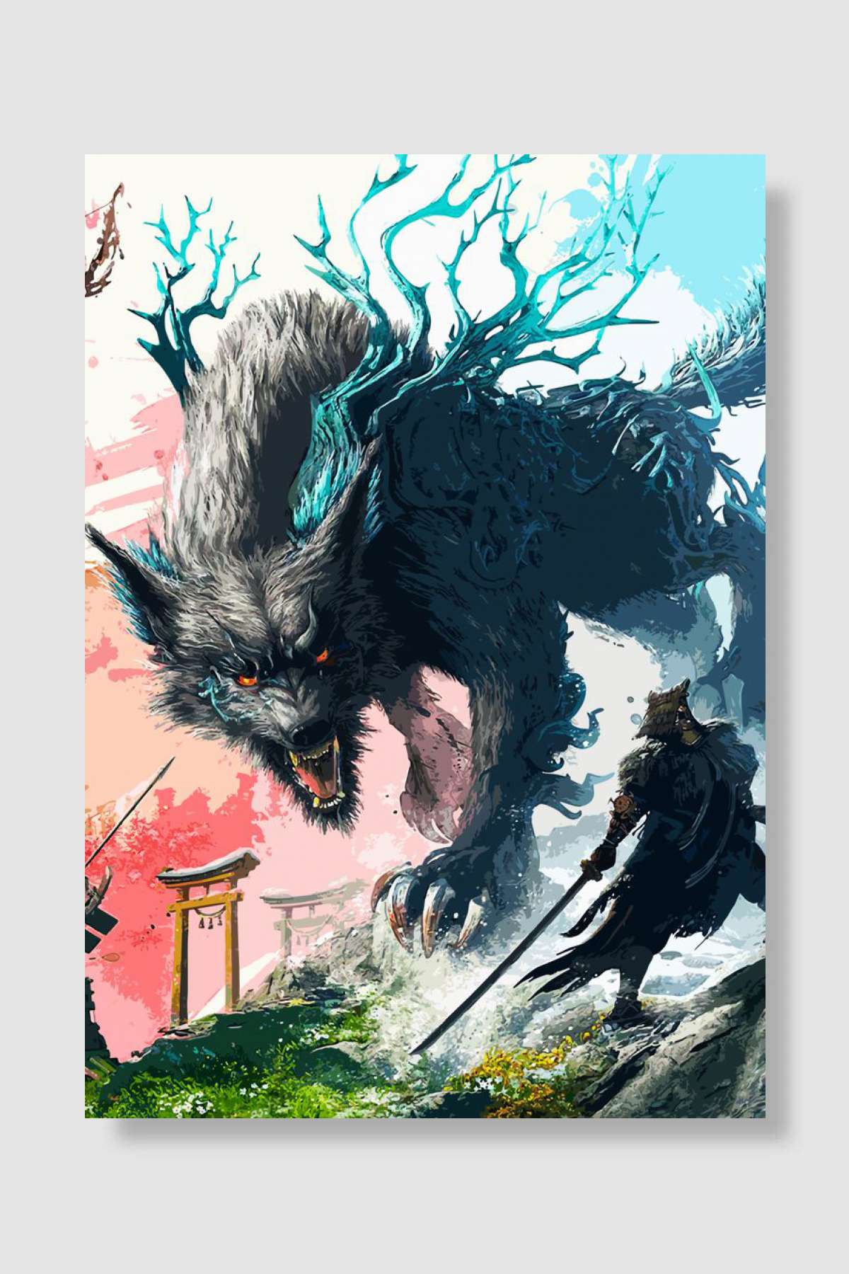 Wolf Spirit & Samurai wildhearts Oyun Poster Çerçevesiz Yüksek Kalite Oyun Afiş Duvar Poster
