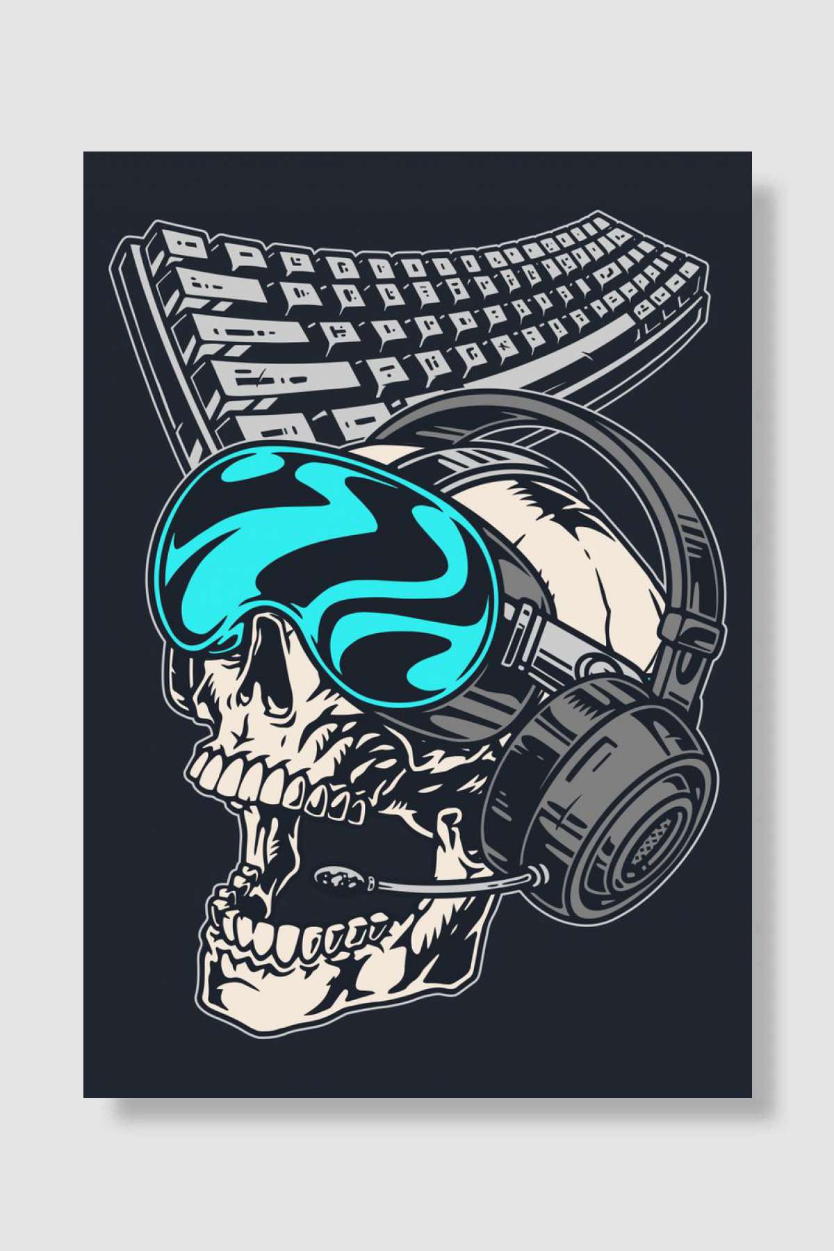 Gaming Skull Keyboard Oyun Poster Çerçevesiz Yüksek Kalite Oyun Afiş Duvar Poster