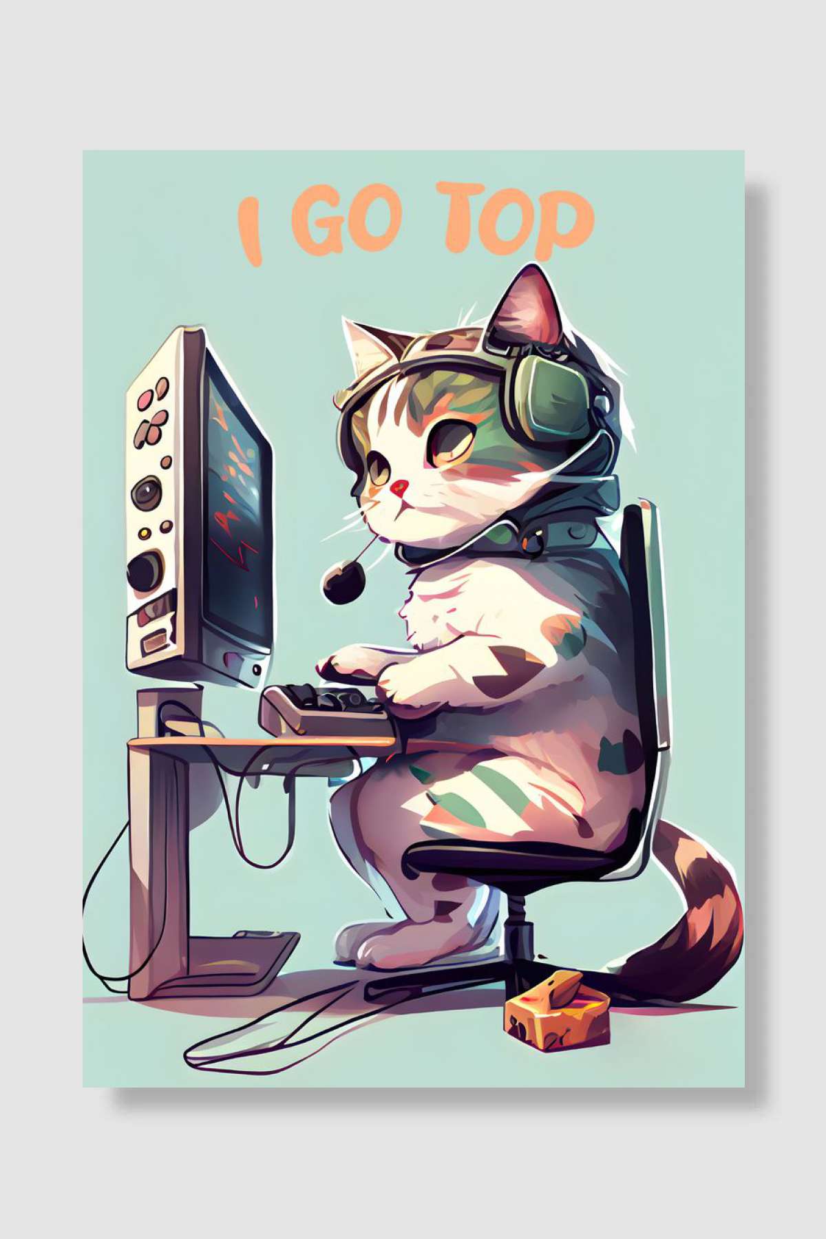 Gamer Cat Top Lane Oyun Poster Çerçevesiz Yüksek Kalite Oyun Afiş Duvar Poster