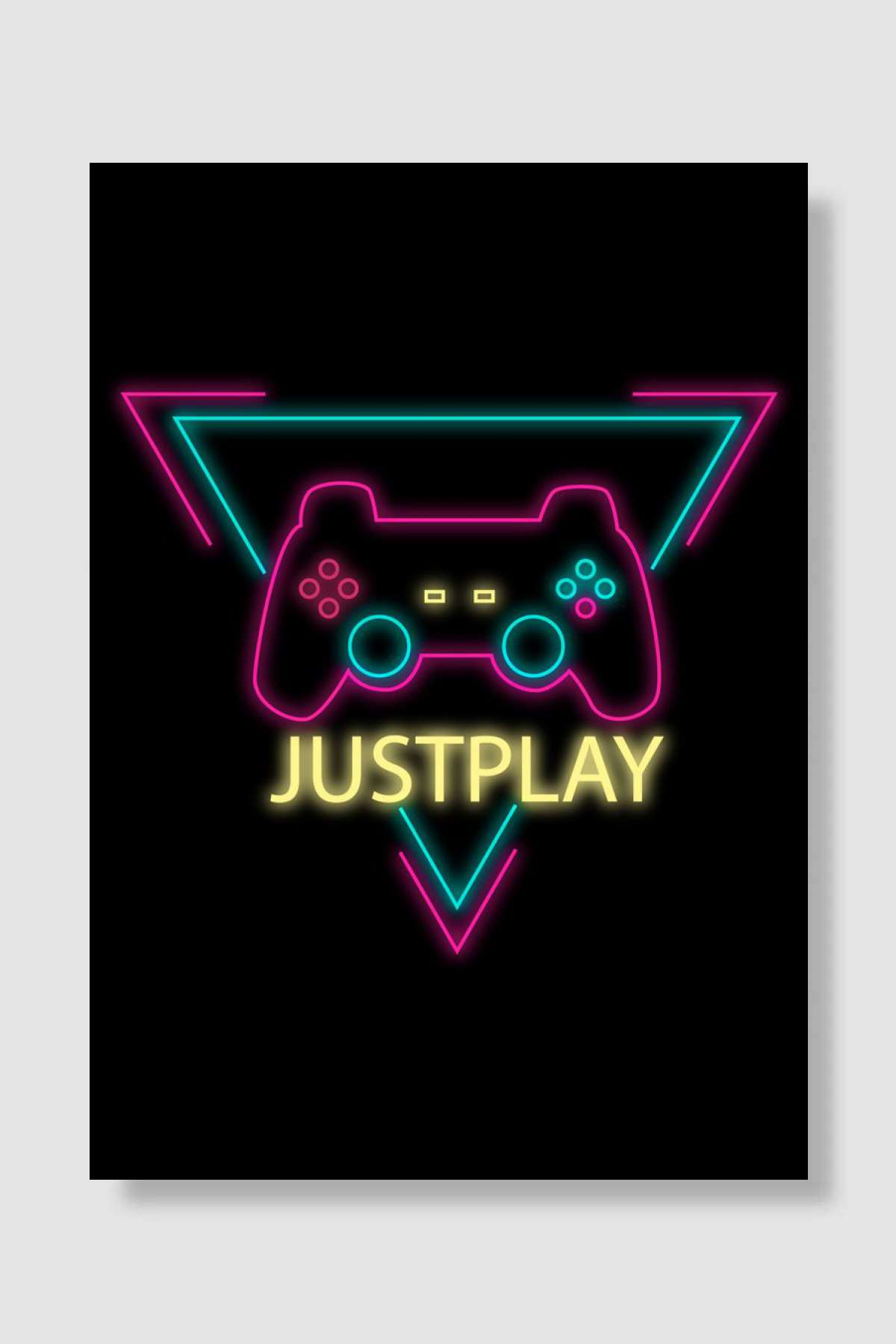 Just Play Games Gamer neon Oyun Poster Çerçevesiz Yüksek Kalite Oyun Afiş Duvar Poster