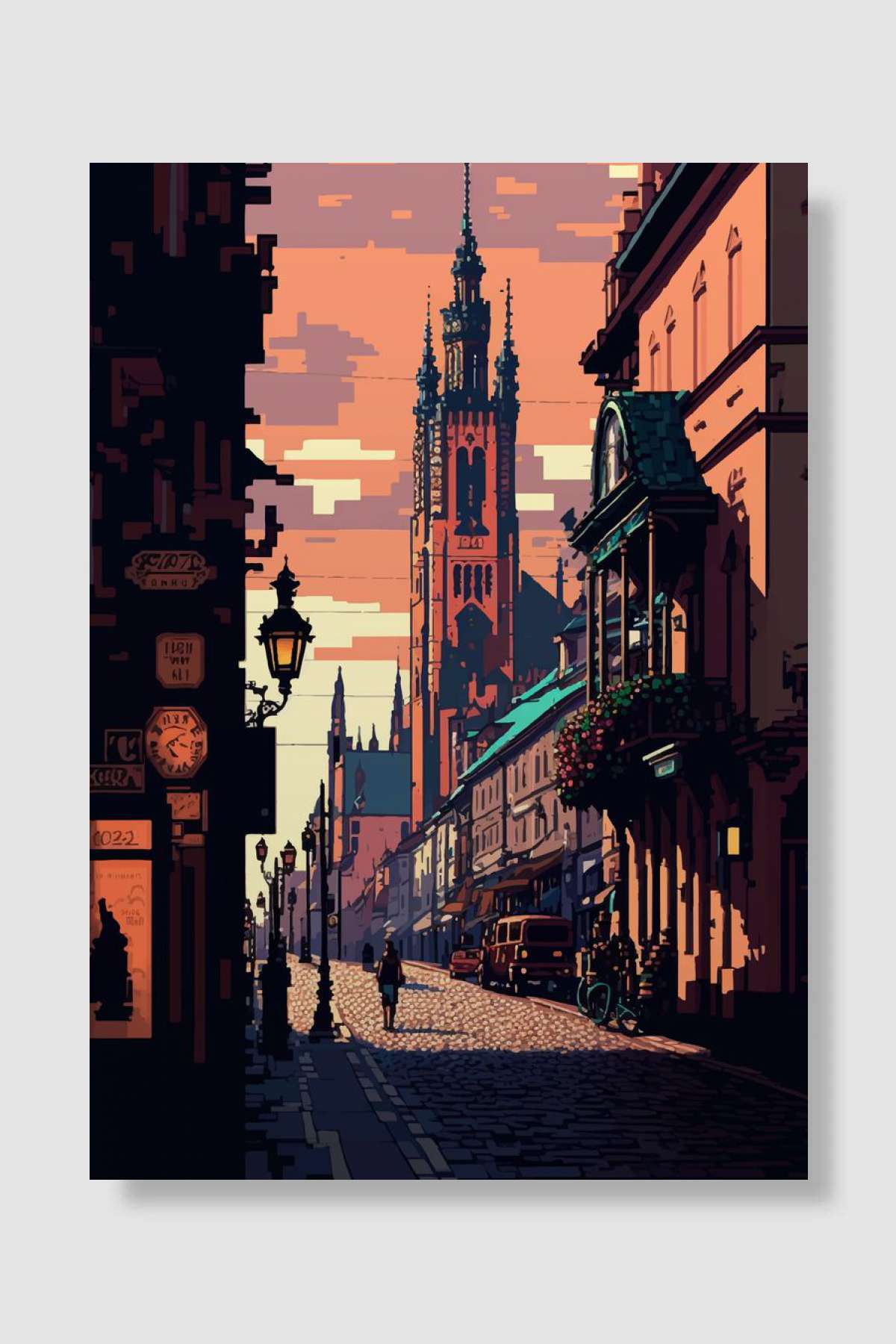 Cracow City Pixel Art Oyun Poster Çerçevesiz Yüksek Kalite Oyun Afiş Duvar Poster