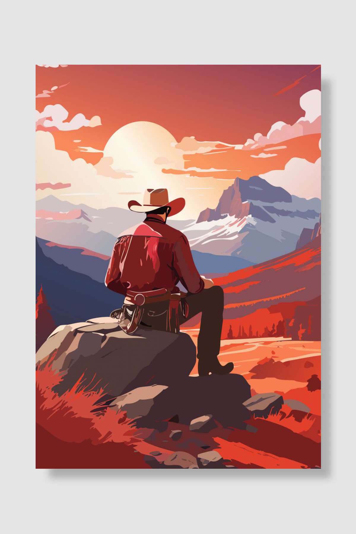 Cowboy Sunset Oyun Poster Çerçevesiz Yüksek Kalite Oyun Afiş Duvar Poster
