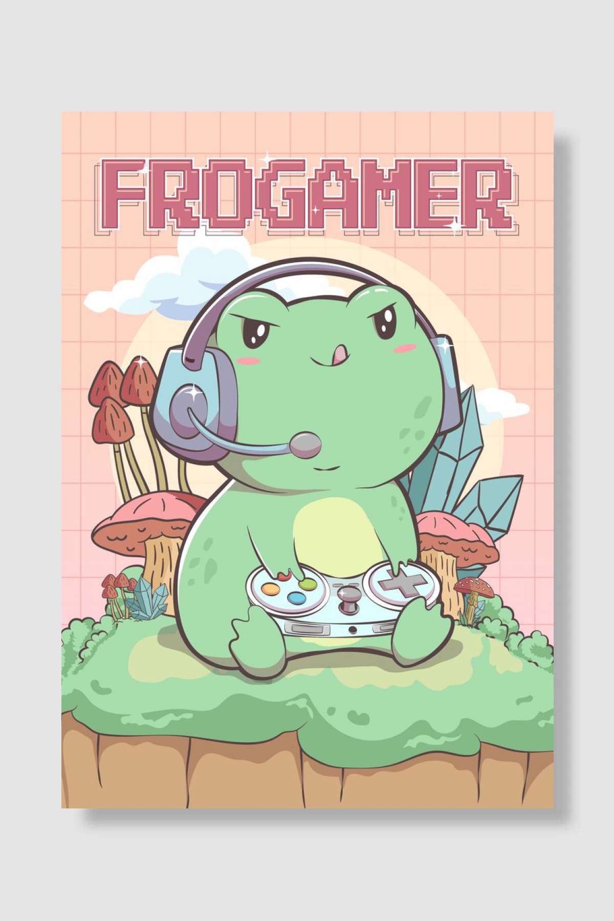 Cottagecore Frog Gamer Oyun Poster Çerçevesiz Yüksek Kalite Oyun Afiş Duvar Poster