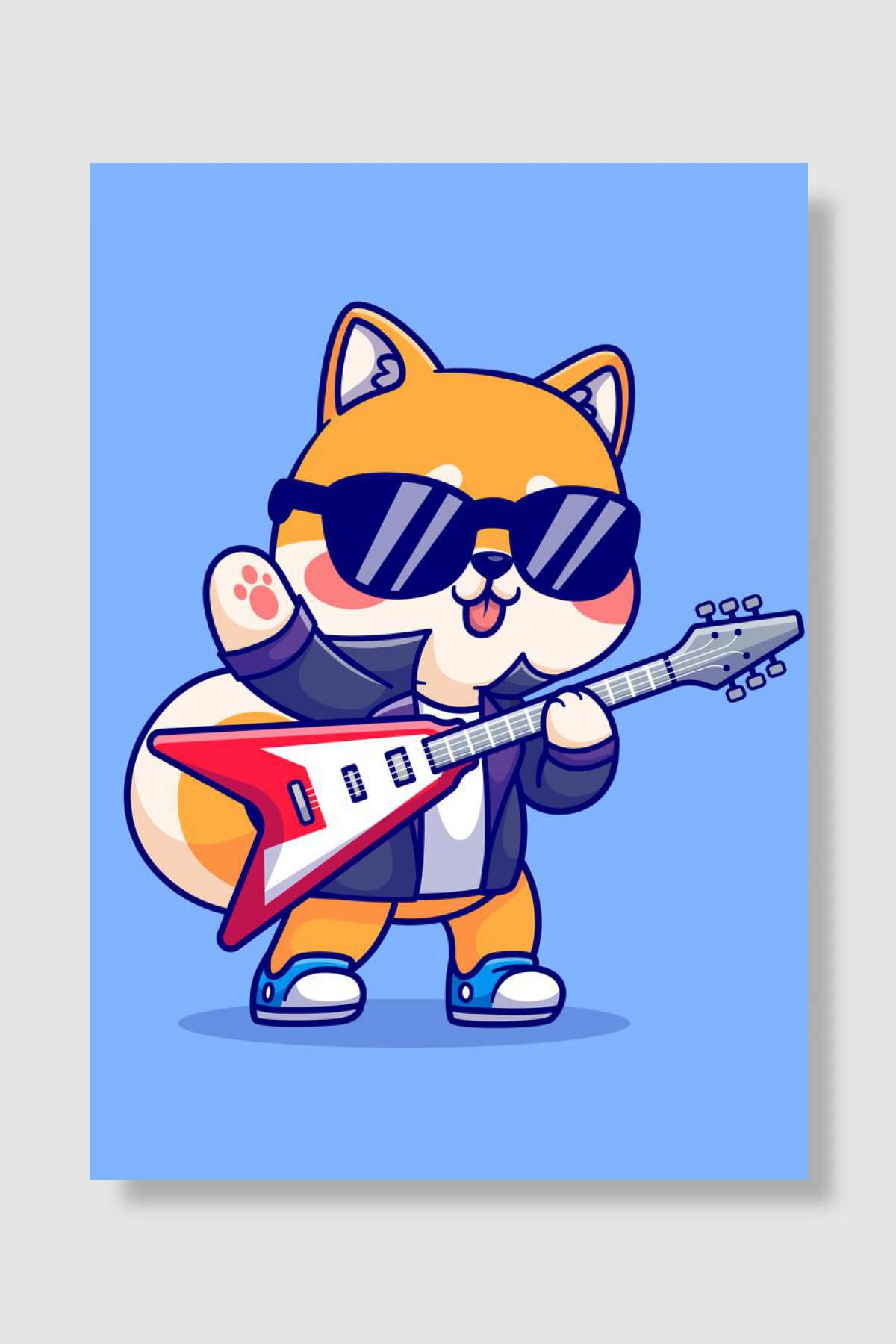 Cool Shiba Inu Guitarist Oyun Poster Çerçevesiz Yüksek Kalite Oyun Afiş Duvar Poster