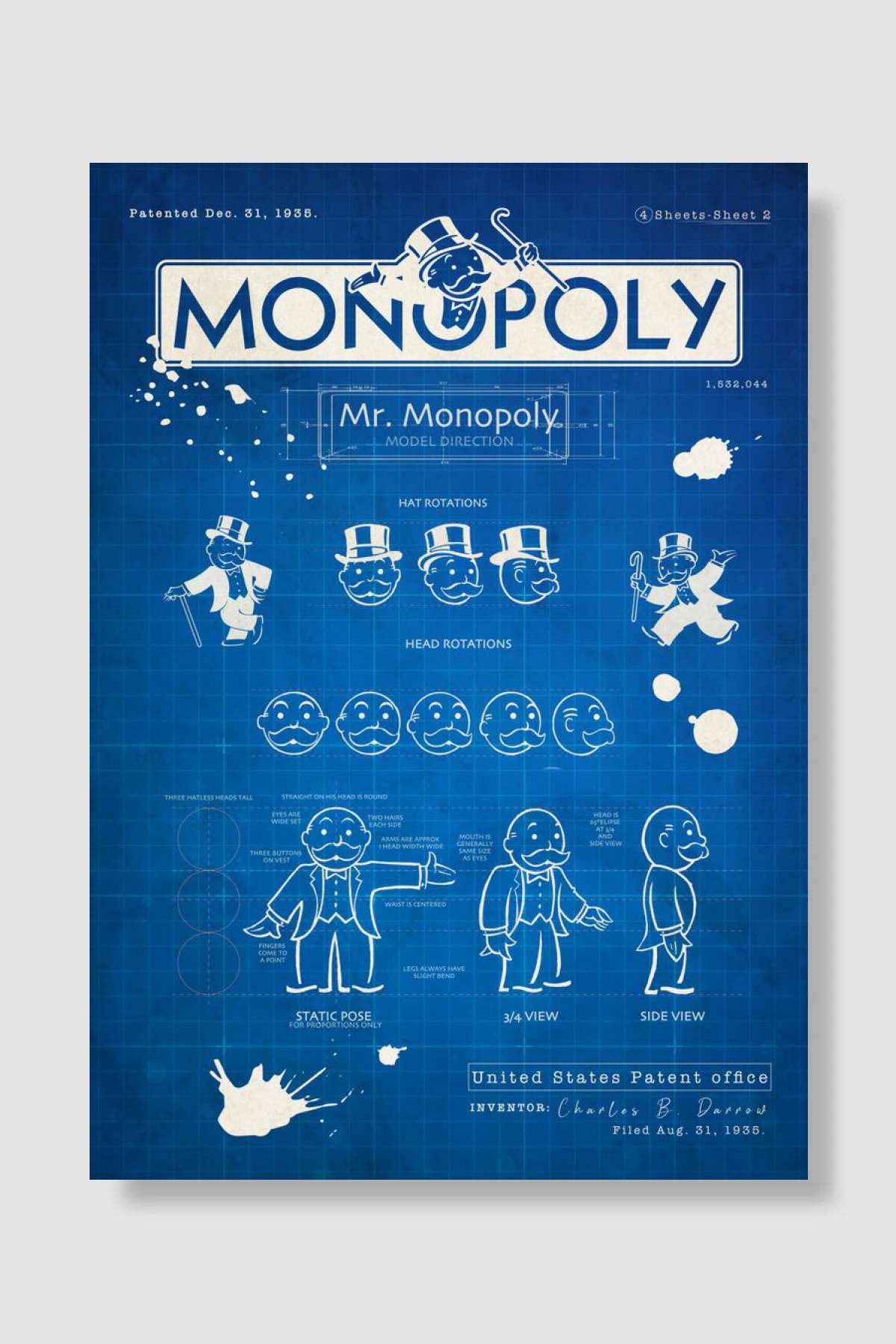 Mr. Monopoly Blueprint Oyun Poster Çerçevesiz Yüksek Kalite Oyun Afiş Duvar Poster