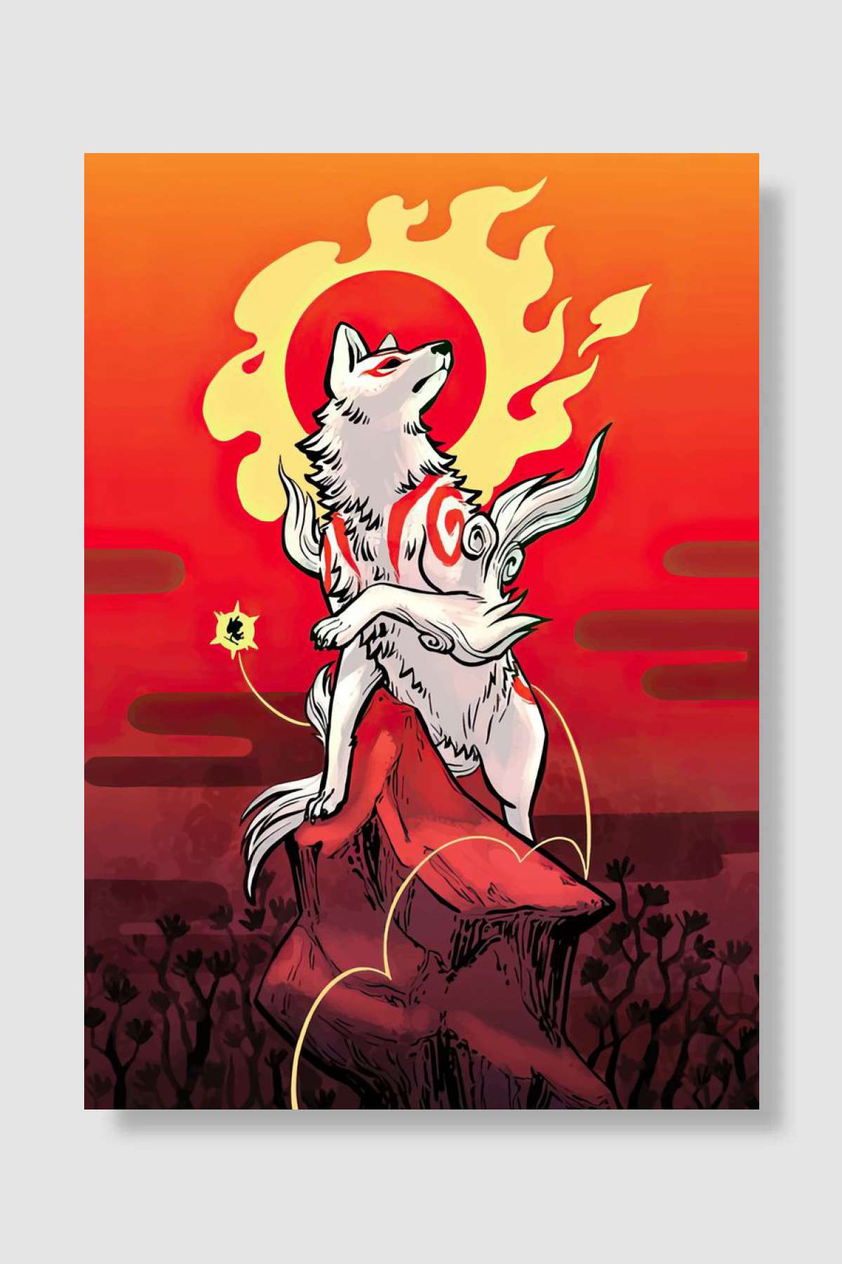 Amaterasu Okami Kitsune Oyun Poster Çerçevesiz Yüksek Kalite Oyun Afiş Duvar Poster