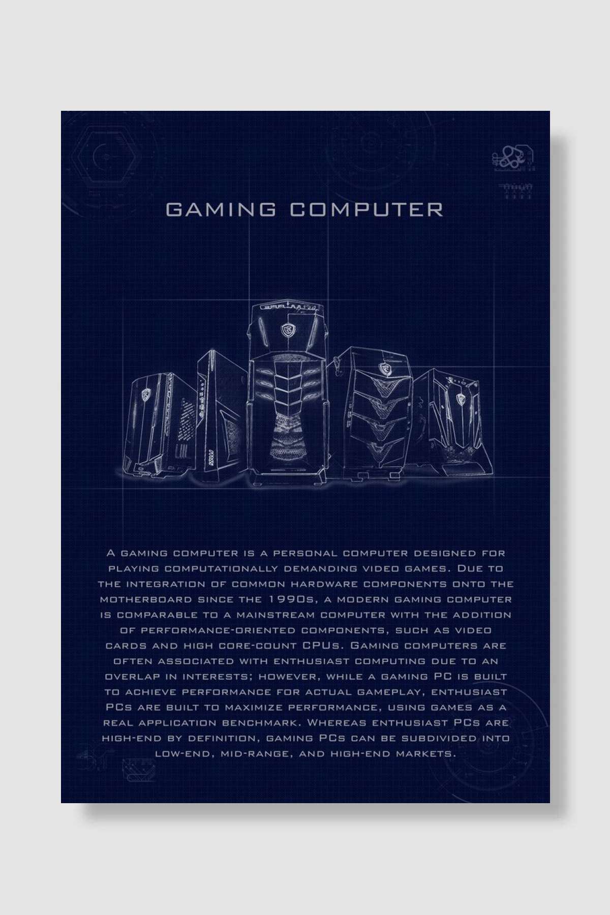 Gaming Computer Blueprint Oyun Poster Çerçevesiz Yüksek Kalite Oyun Afiş Duvar Poster