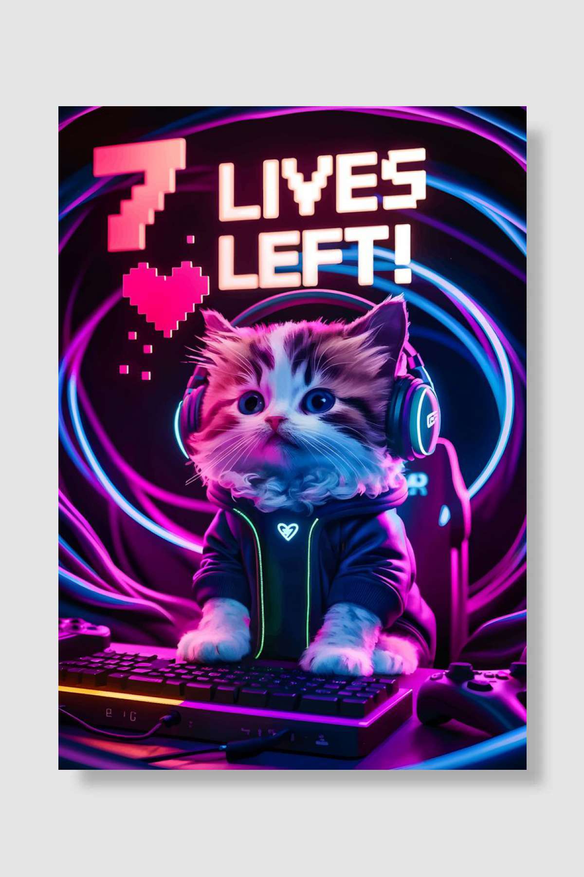 Gamer Kitty Oyun Poster Çerçevesiz Yüksek Kalite Oyun Afiş Duvar Poster