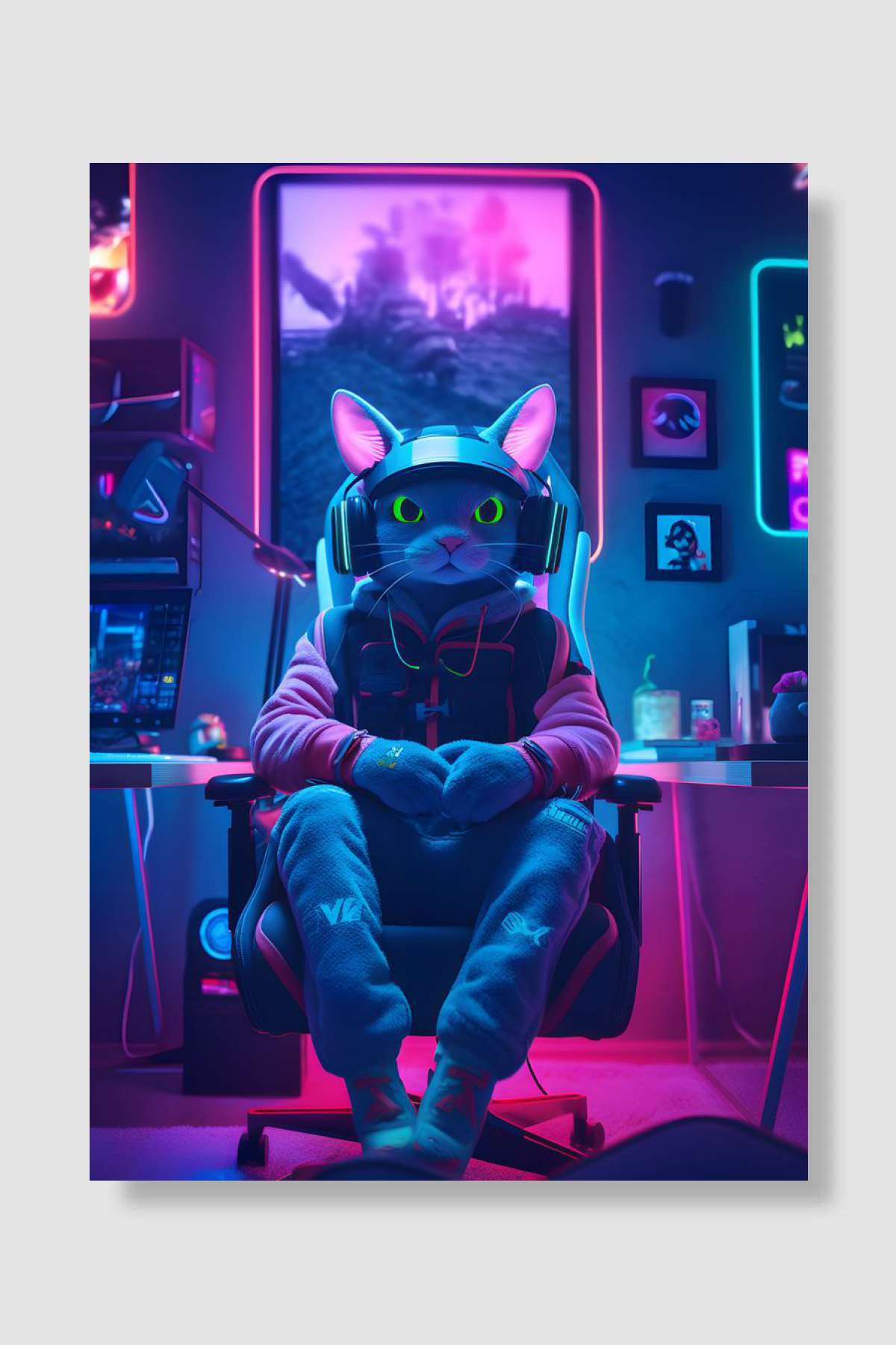 ESports Cat Gamer Oyun Poster Çerçevesiz Yüksek Kalite Oyun Afiş Duvar Poster