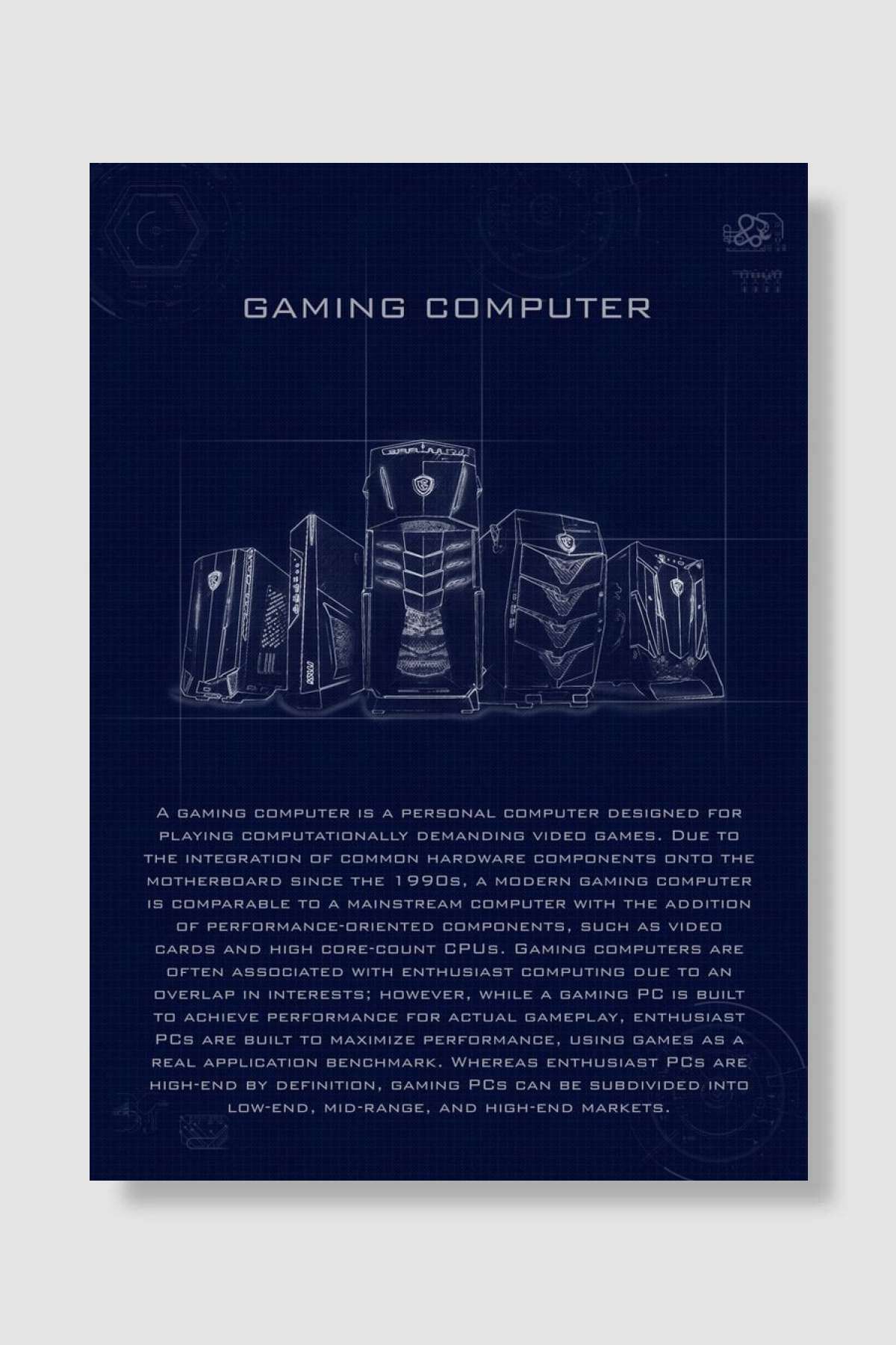 Gaming Computer Blueprint Oyun Poster Çerçevesiz Yüksek Kalite Oyun Afiş Duvar Poster