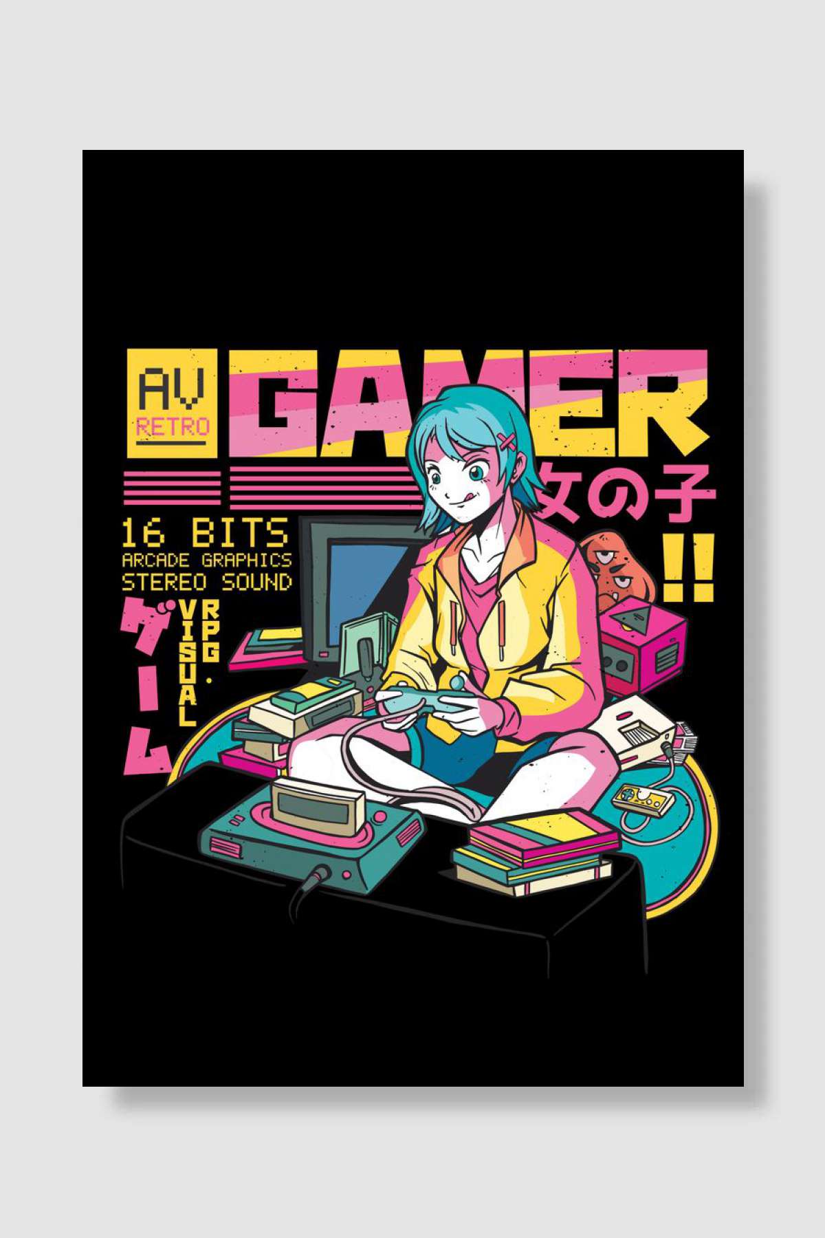 Gamer kawaii vaporwave 80s Oyun Poster Çerçevesiz Yüksek Kalite Oyun Afiş Duvar Poster