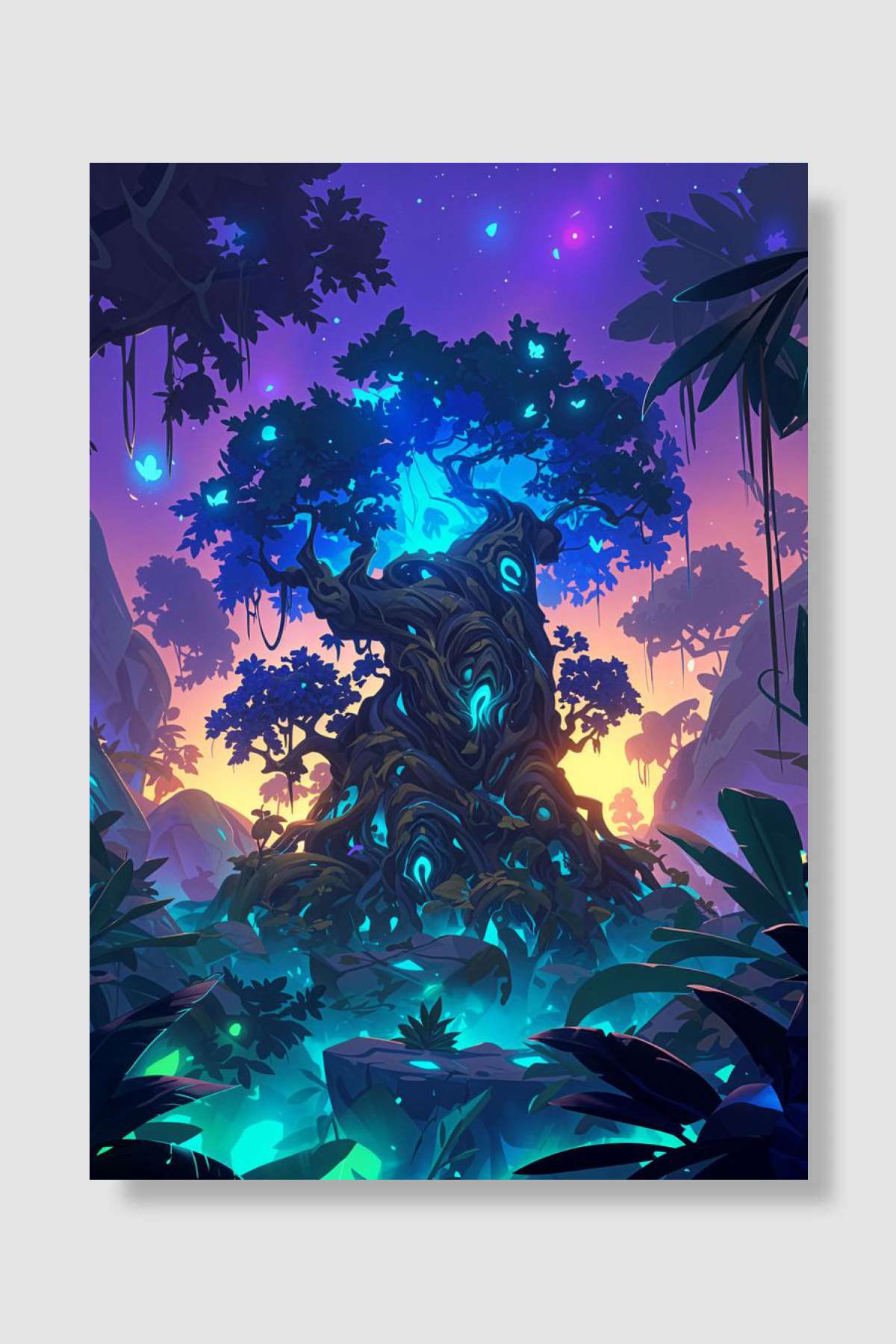 Blue Magical Tree Oyun Poster Çerçevesiz Yüksek Kalite Oyun Afiş Duvar Poster