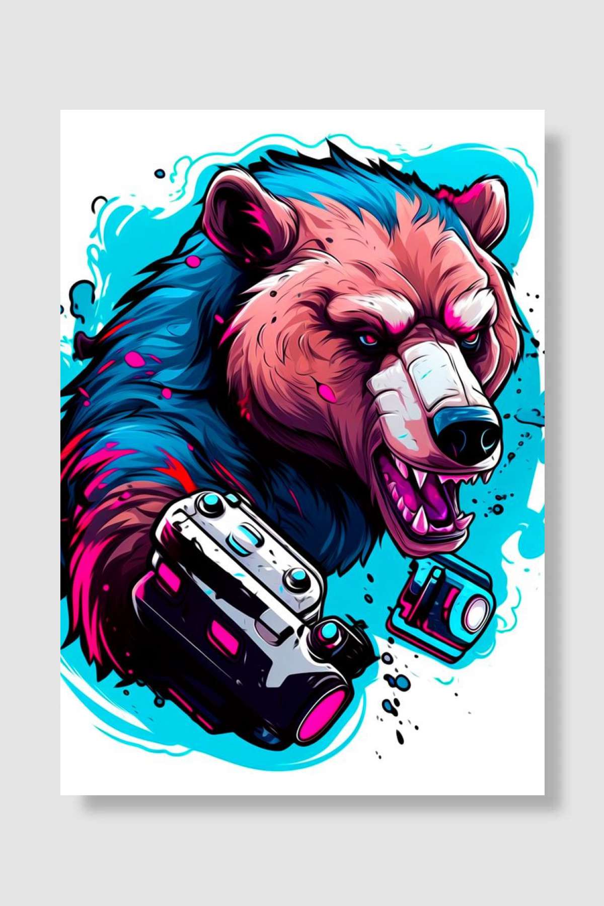Funny bear playing game Oyun Poster Çerçevesiz Yüksek Kalite Oyun Afiş Duvar Poster