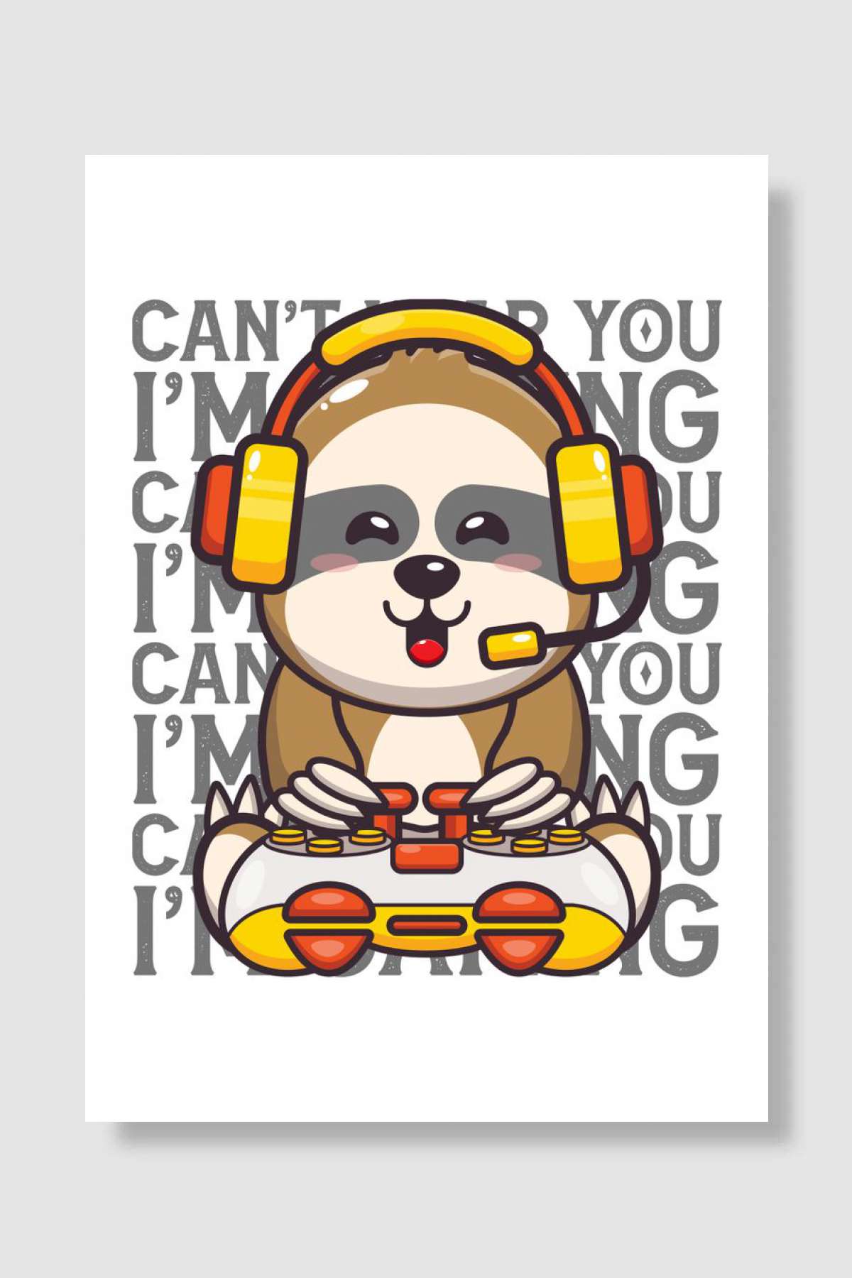 Gamer Sloth Funny Sloth Oyun Poster Çerçevesiz Yüksek Kalite Oyun Afiş Duvar Poster