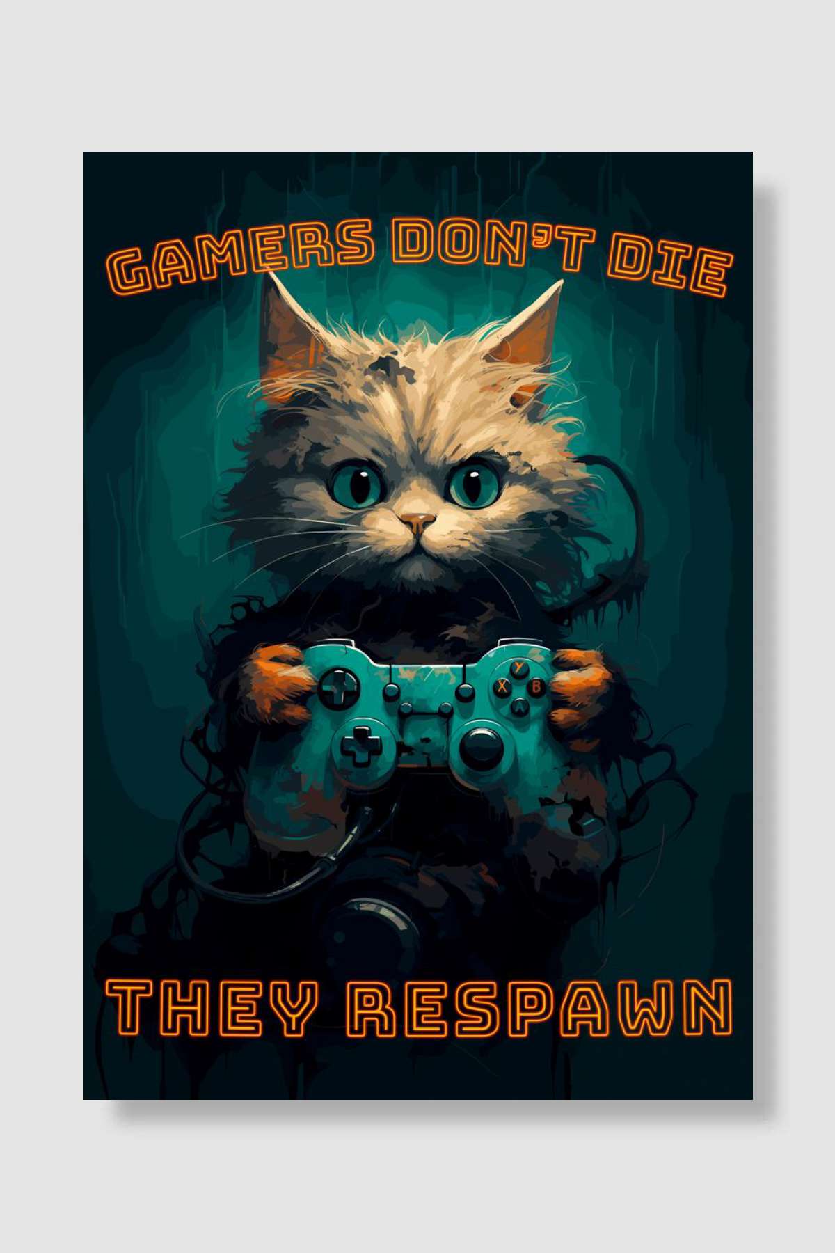 Funny Gamer Cat Oyun Poster Çerçevesiz Yüksek Kalite Oyun Afiş Duvar Poster