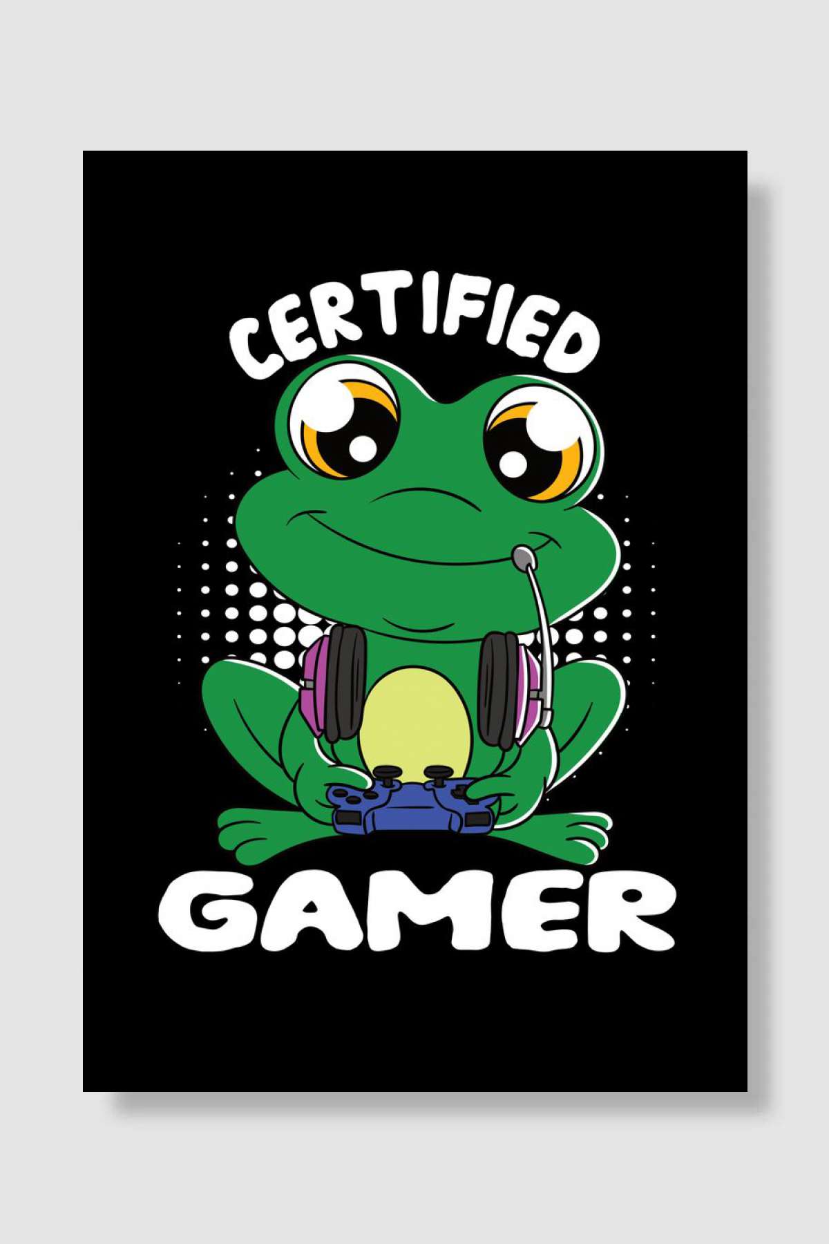 Certified Gamer Cute Frog Oyun Poster Çerçevesiz Yüksek Kalite Oyun Afiş Duvar Poster