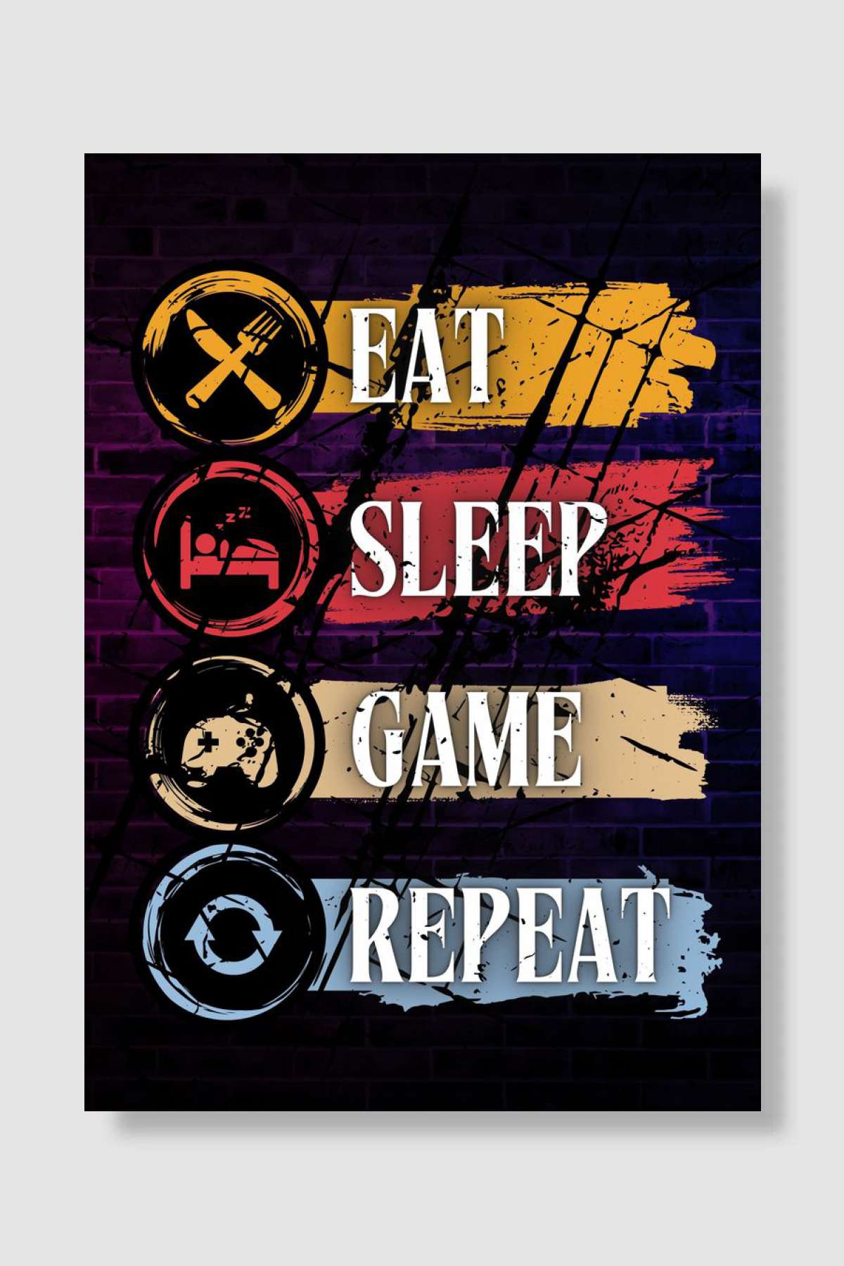 Eat Sleep Game Repeat Oyun Poster Çerçevesiz Yüksek Kalite Oyun Afiş Duvar Poster