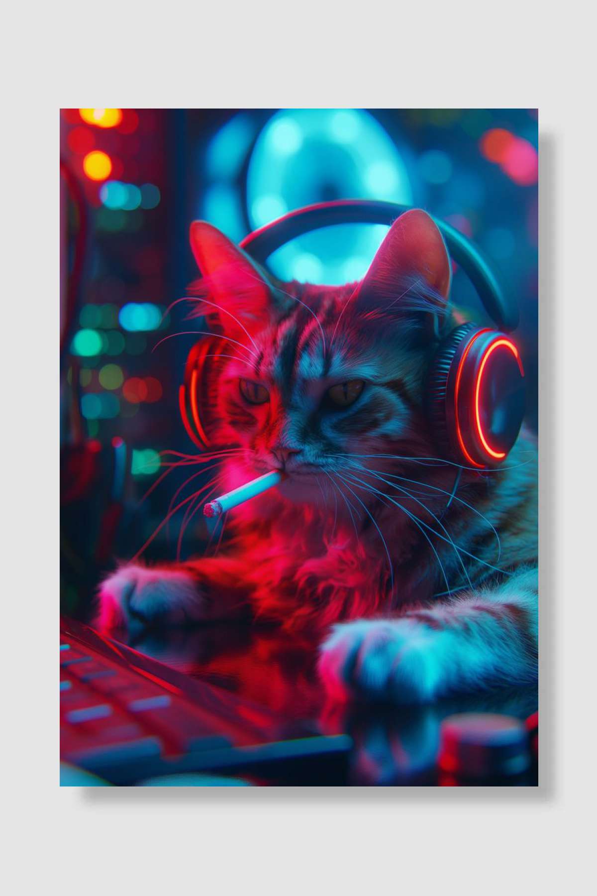 Cyberpunk Kitten Gamer Oyun Poster Çerçevesiz Yüksek Kalite Oyun Afiş Duvar Poster