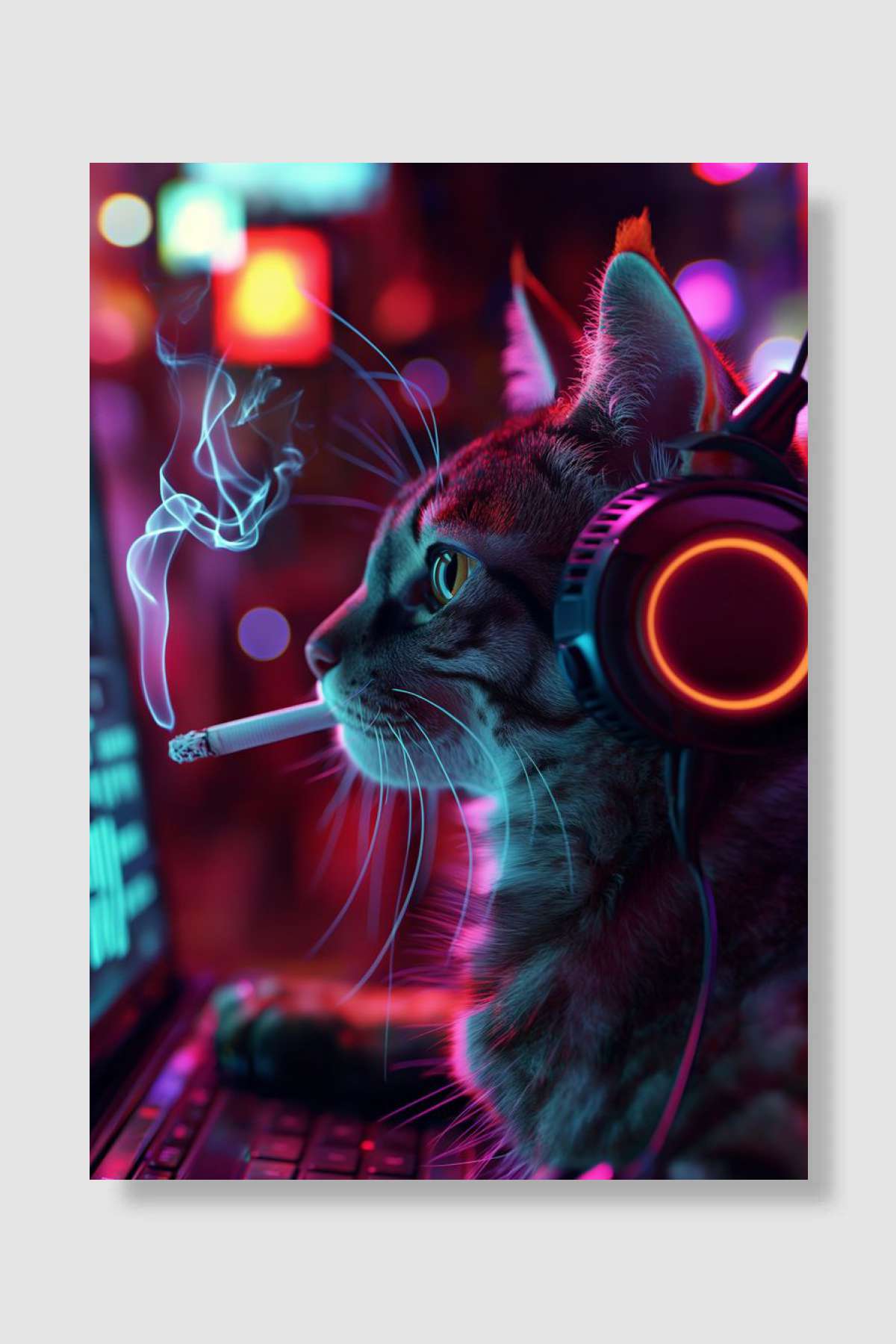 Passionate Cat Gamer Oyun Poster Çerçevesiz Yüksek Kalite Oyun Afiş Duvar Poster