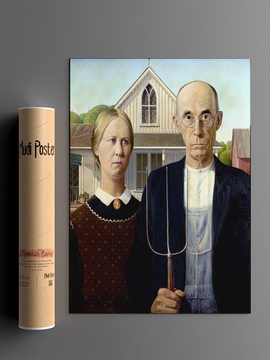 Grant Wood American Gothic Tablo Sanatsal Ünlü Ressam Poster Çerçevesiz Yüksek Kalite Poster