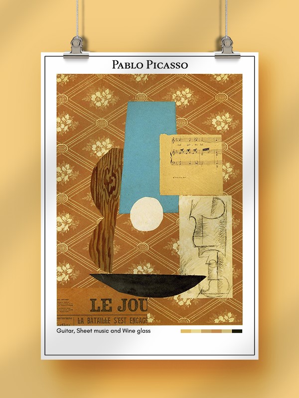 Pablo Picasso Guitar, Sheet music and Wine glass Poster