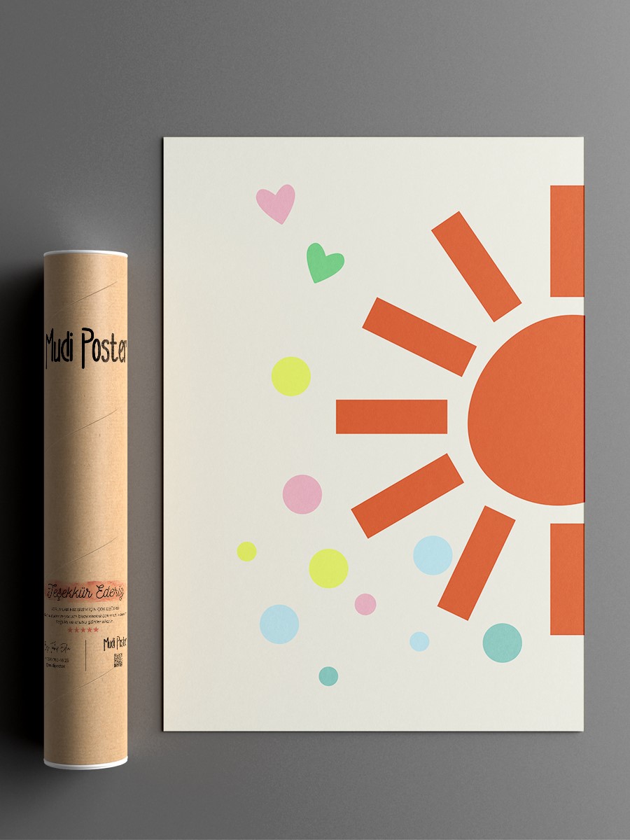 Güneş Çocuk Odası Duvar Poster, Bebek Odası, Dekoratif Poster Çerçevesiz