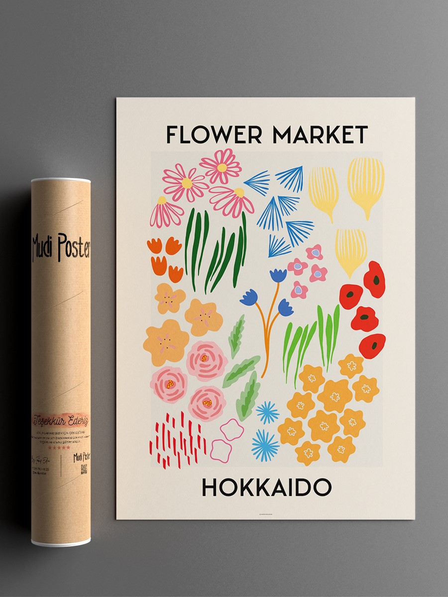 Hokkaido Çiçek Temalı Modern Poster Çerçevesiz Duvar Tablosu Sanatsal Poster