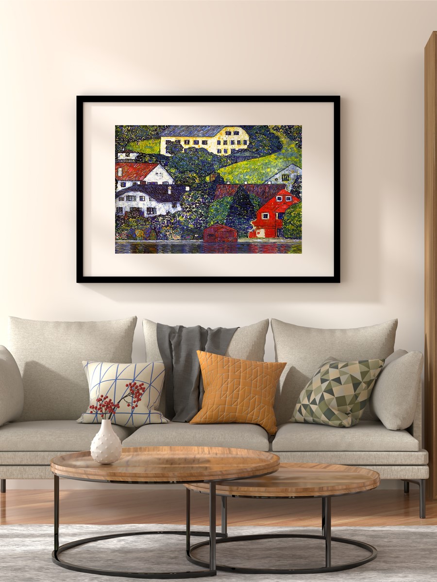 Houses at Unterach Tablo Sanatsal Ünlü Ressam Poster Çerçevesiz Yüksek Kalite Poster